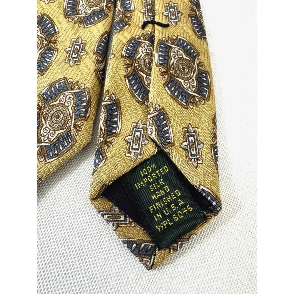 Vintage Club Room Mens 2 Silk Ties Paisley Scrolls Medallion Butter Yellow Green